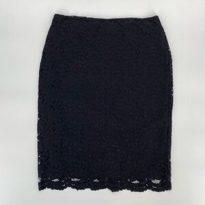 Black Lace Pencil Skirt with Scalloped Hem